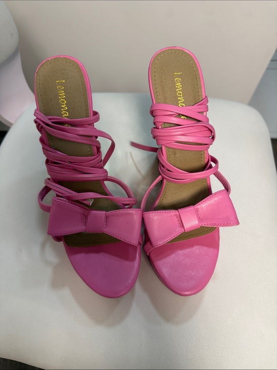 Lemonade Shoes - Lemonora Hot Pink Bow Lace-Up Heeled Sandals